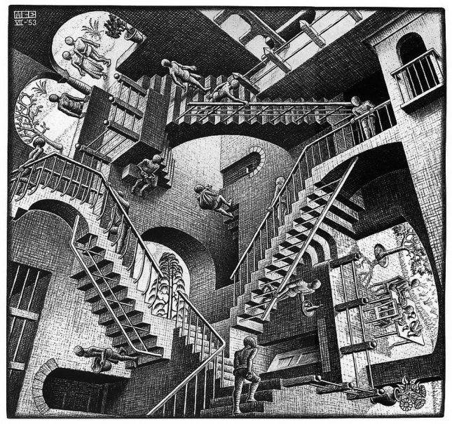 Relativity-by-M-C-Escher-1953