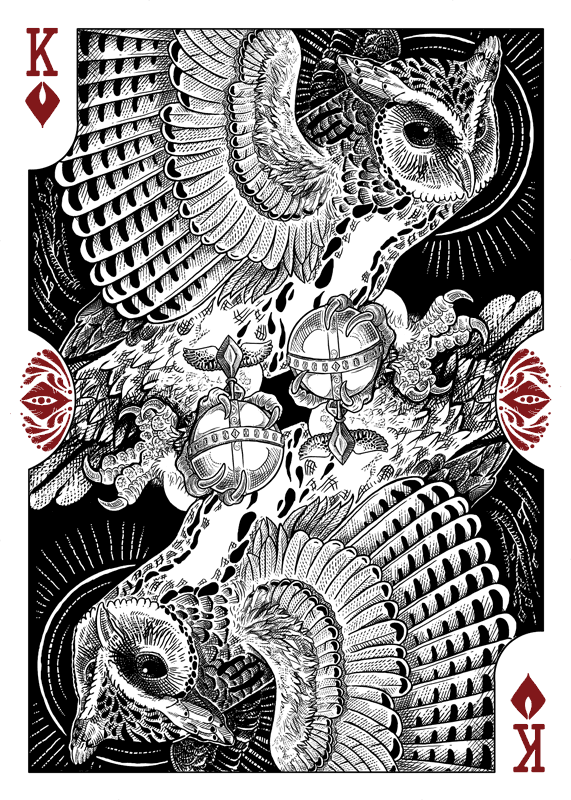 Strigiformes-Owls-Playing-Cards-by-Renee-LeCompte-King-of-Diamonds
