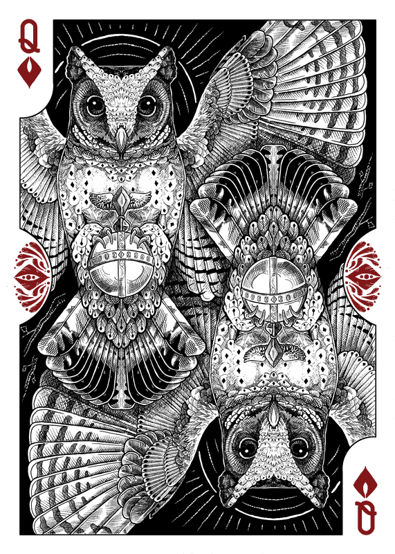 Owls (Strigiformes) Playing Cards by Renee LeCompte: The Queen of Diamonds Strigiformes-Owls-Playing-Cards-by-Renee-LeCompte-Queen-of-Diamonds